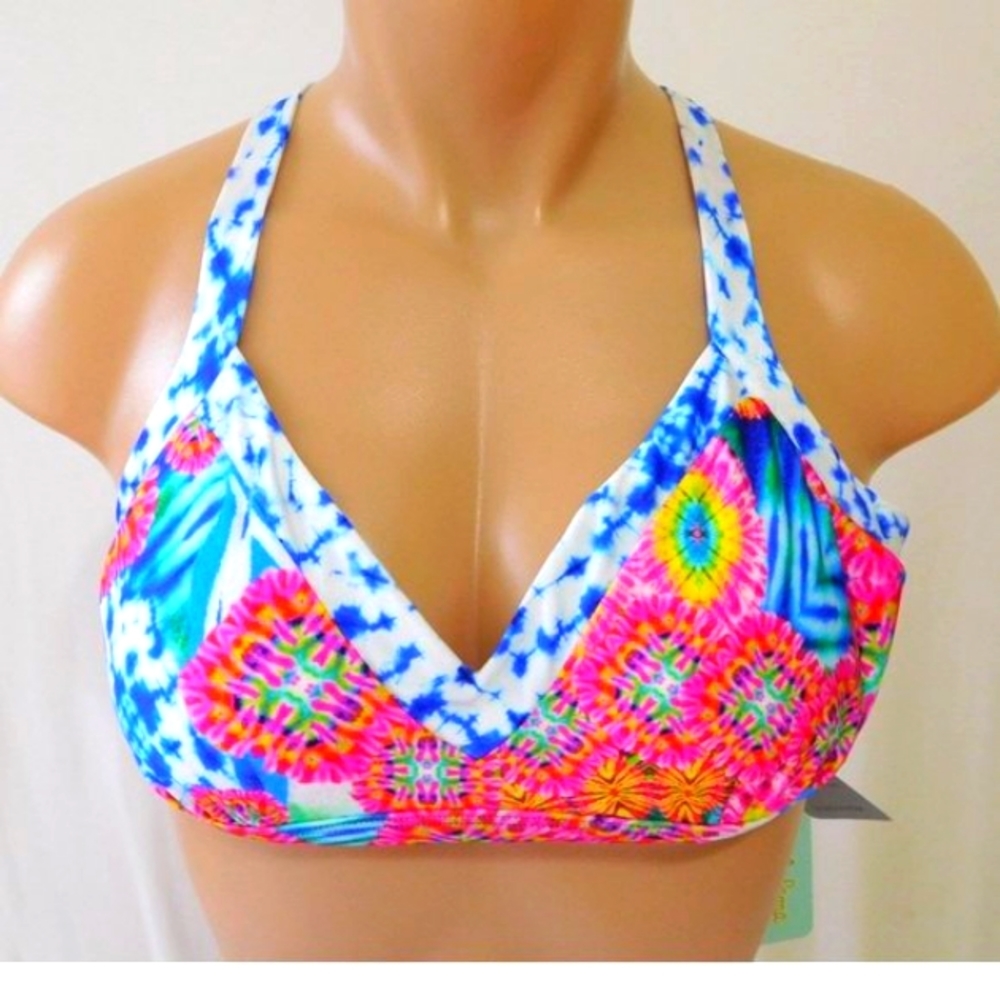 Luli Fama Print Bikini Top Berry Small S New Women Swimwear Pink MenWomenStyles
